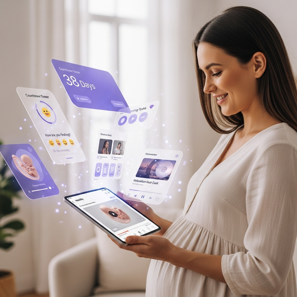 Experience the best free pregnancy and baby tracker app, Wombly. Dashboard shows week-by-week baby growth, kick counter, due date countdown, and relaxation tools for a peaceful pregnancy journey.
